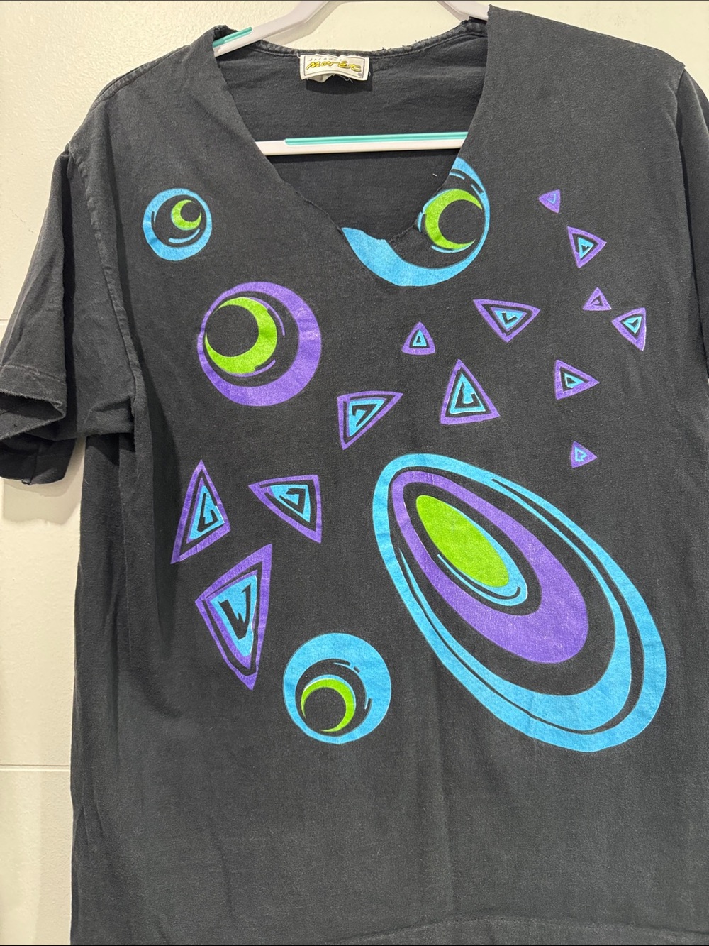 Jacques Moret Black T‑Shirt with Neon Blue, Purple and Lime Orb Print